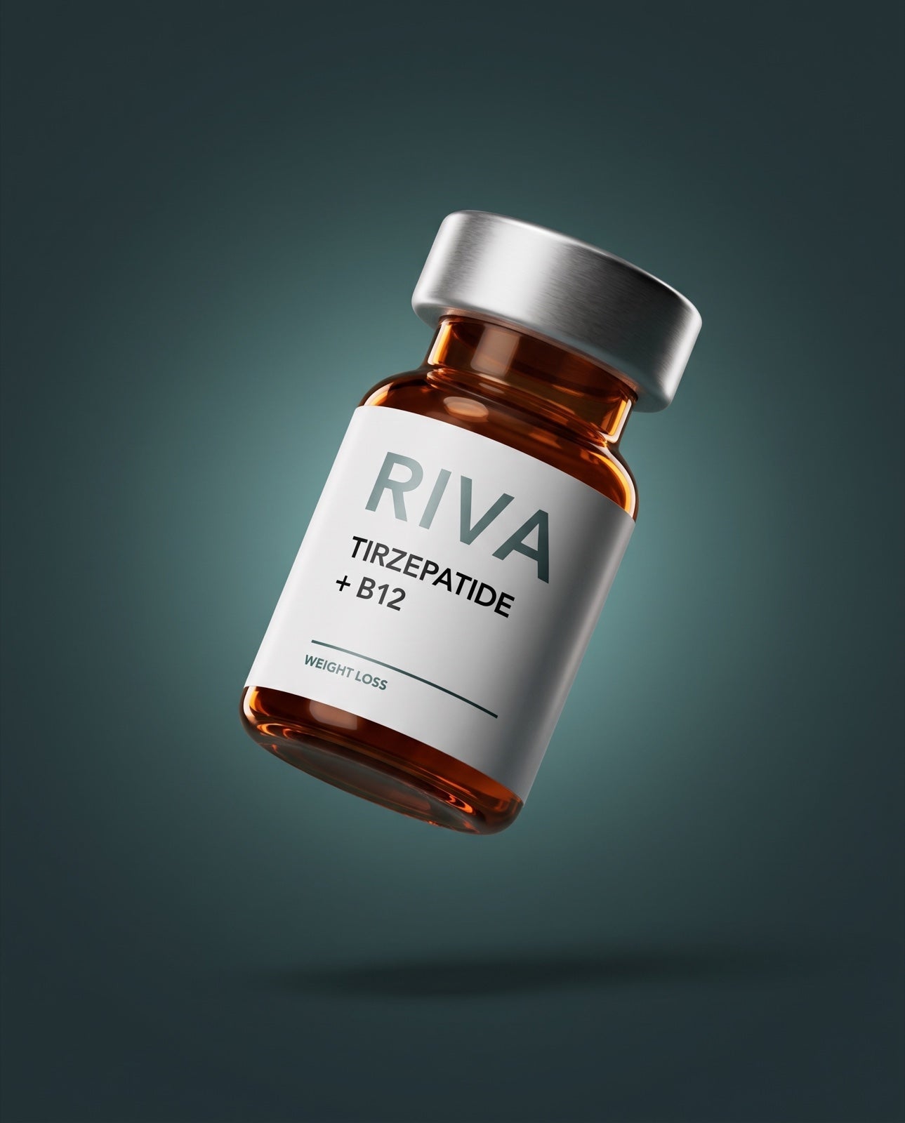 Amber vial of RIVA Compounded Tirzepatide + B12